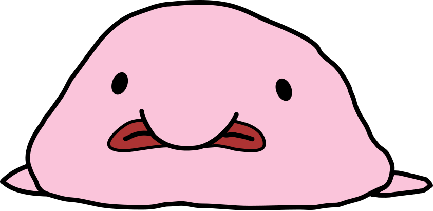 A cartoon depiction of a blobfish.