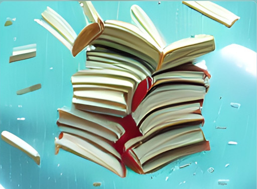 AI art of warped books raining from the sky.