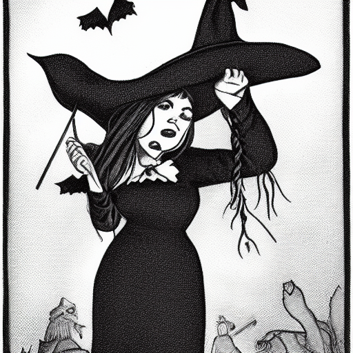 A black-and-white cartoon witch with two mouths.