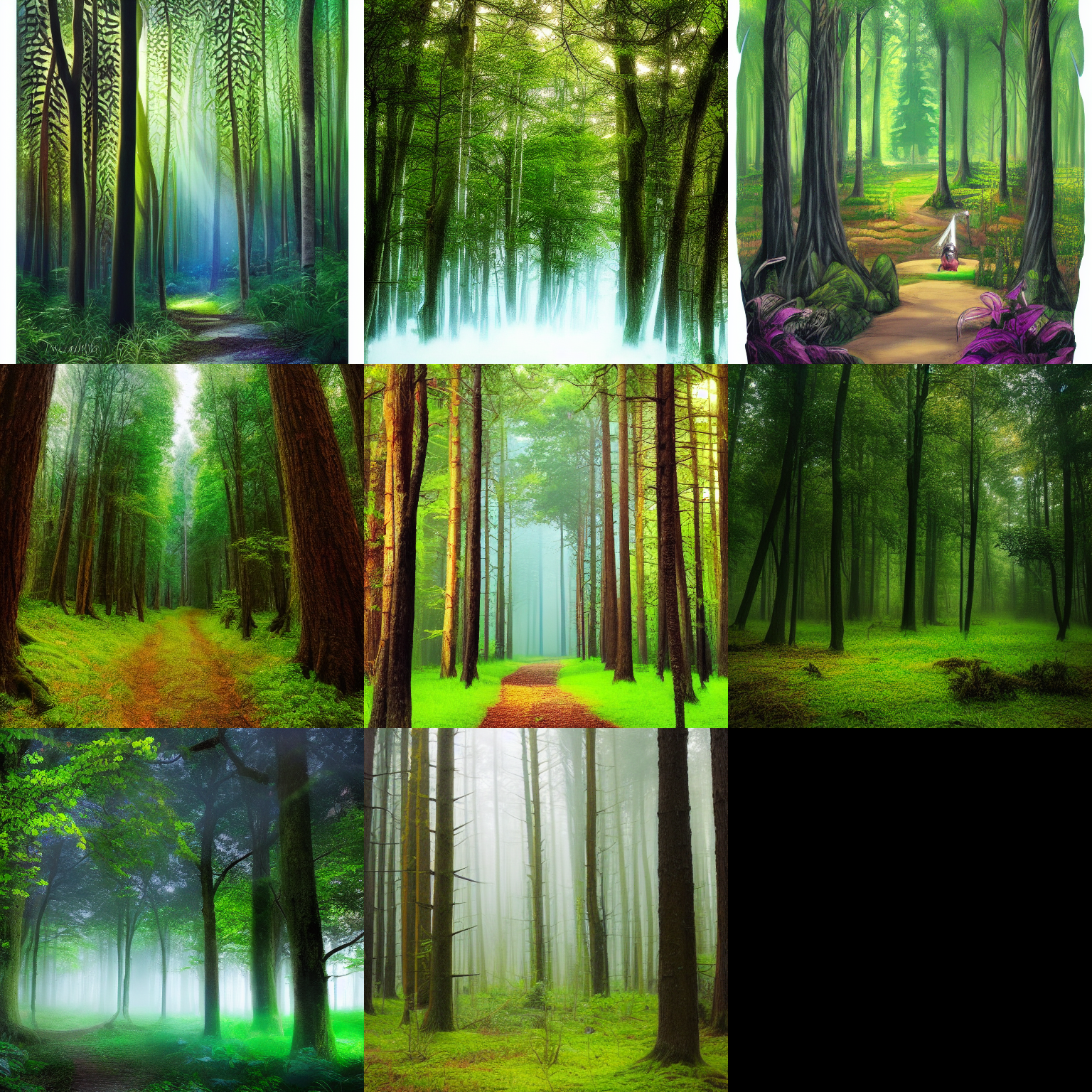 A grid of different forest images.