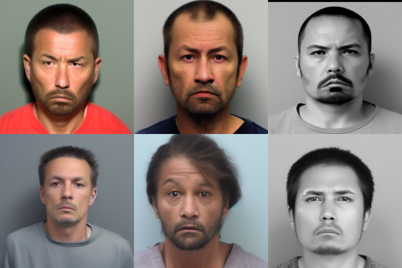 A grid of fake mugshots.