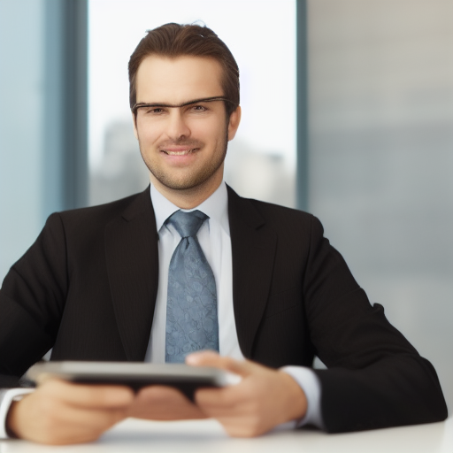 A man in a suit with a line above his eyes suggestive of glasses.